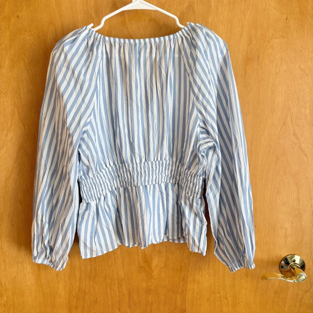 J.Crew Blue White Striped Smocked Waist Peplum Blouse Top BR797 Womens Small‎